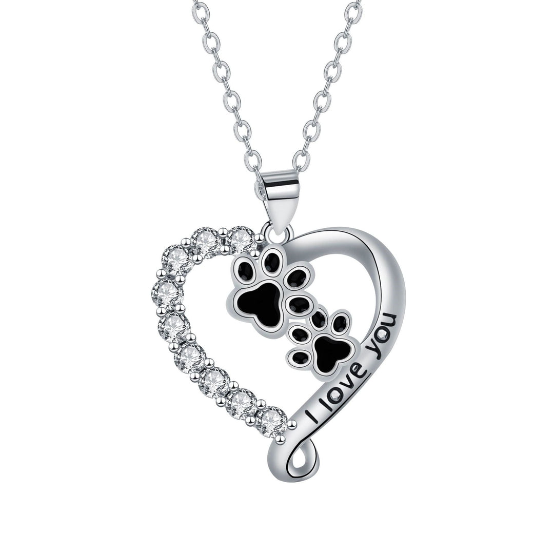 Collana con Pendente a Forma di Zampa di Cuore in Argento-Nero