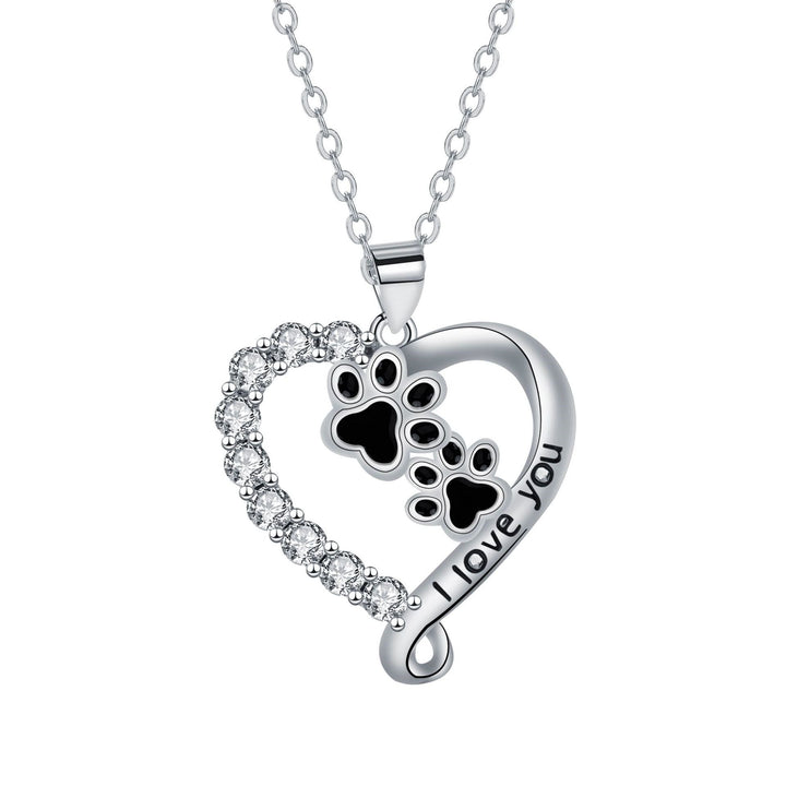 Collana con Pendente a Forma di Zampa di Cuore in Argento-Nero