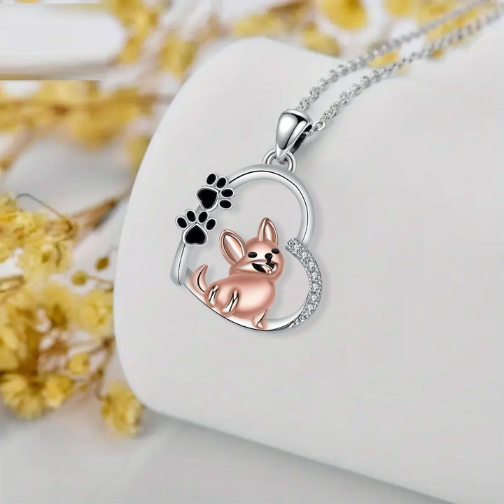 Collana con Cuore e Cane in Oro Rosa