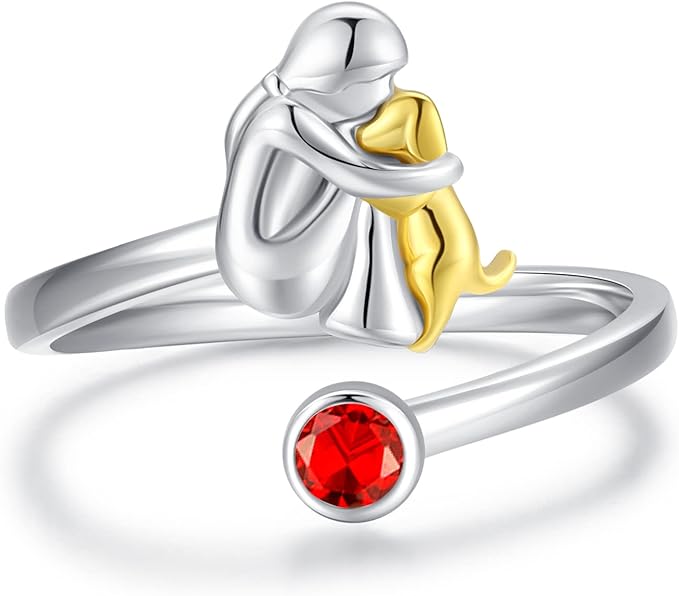 anello regolabile per cani con figura femminile in argento 925