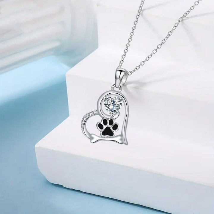 Collana con Zaffiro a Forma di Zampa di Cuore - Per Amanti dei Cani