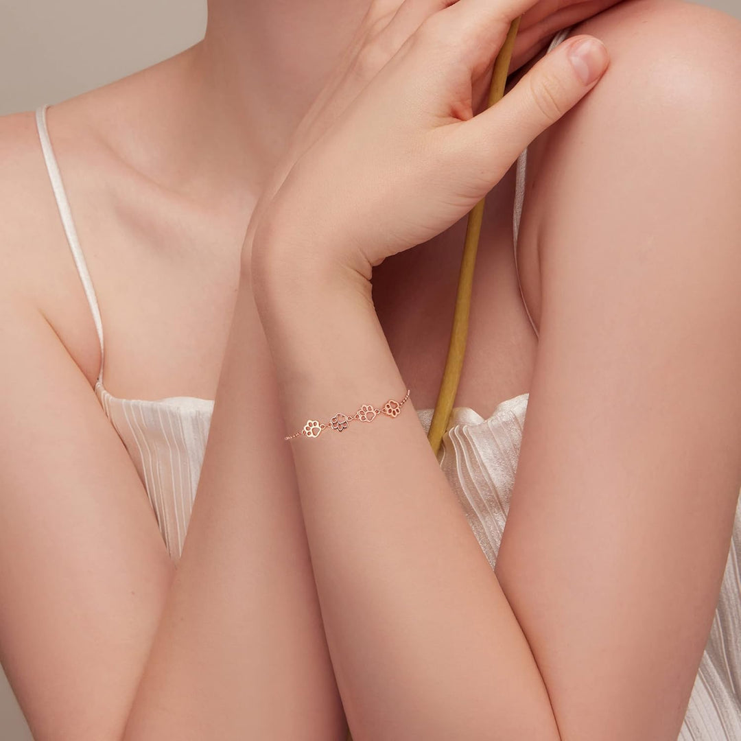 Braccialetto in argento sterling con impronta di zampa di cane – Regolabile