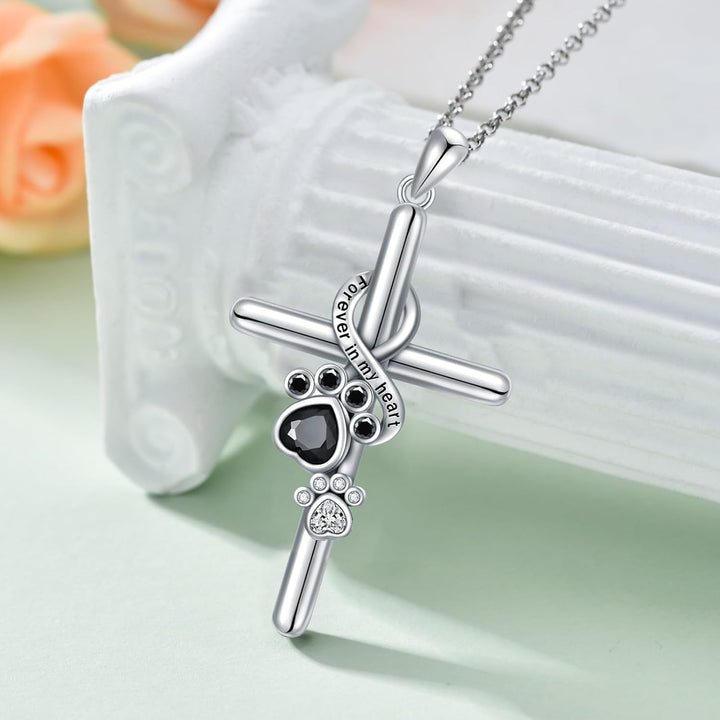 Collana in argento sterling 925 – Pendente impronta di zampa / Croce