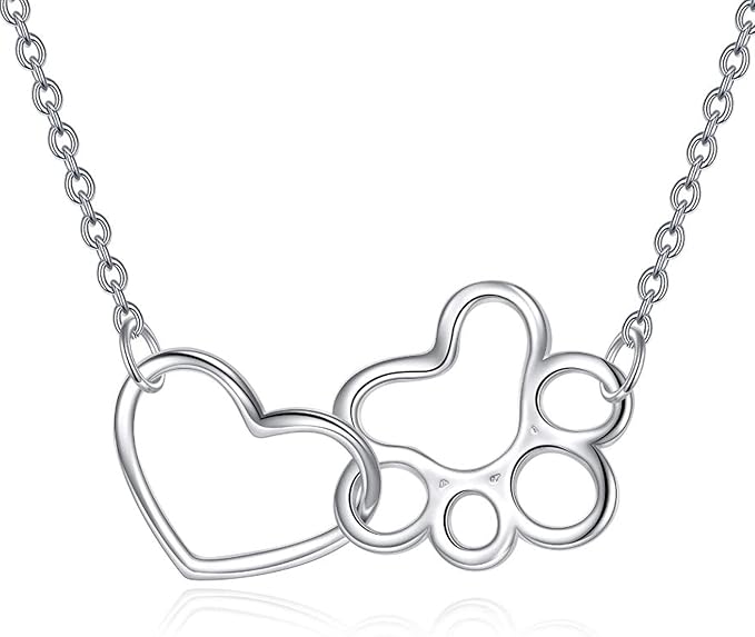 Collana con impronta di zampa in argento sterling – Pendente a cuore con cristallo e zampa di cane