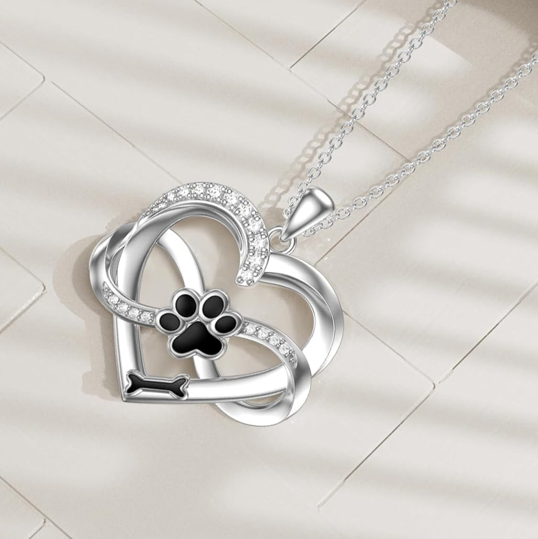 Collana Infinity con Cuore e Zampa in Argento 925 – Gioielli Simbolici per Animali Domestici