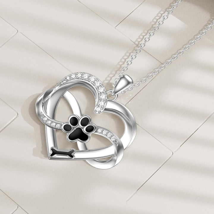 Collana Infinity con Cuore e Zampa in Argento 925 – Gioielli Simbolici per Animali Domestici