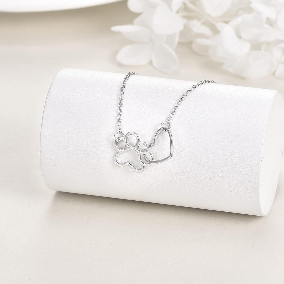 Collana con impronta di zampa in argento sterling – Pendente a cuore con cristallo e zampa di cane