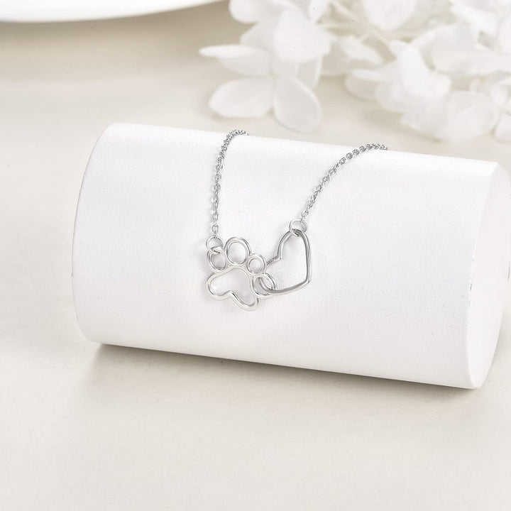 Collana con impronta di zampa in argento sterling – Pendente a cuore con cristallo e zampa di cane
