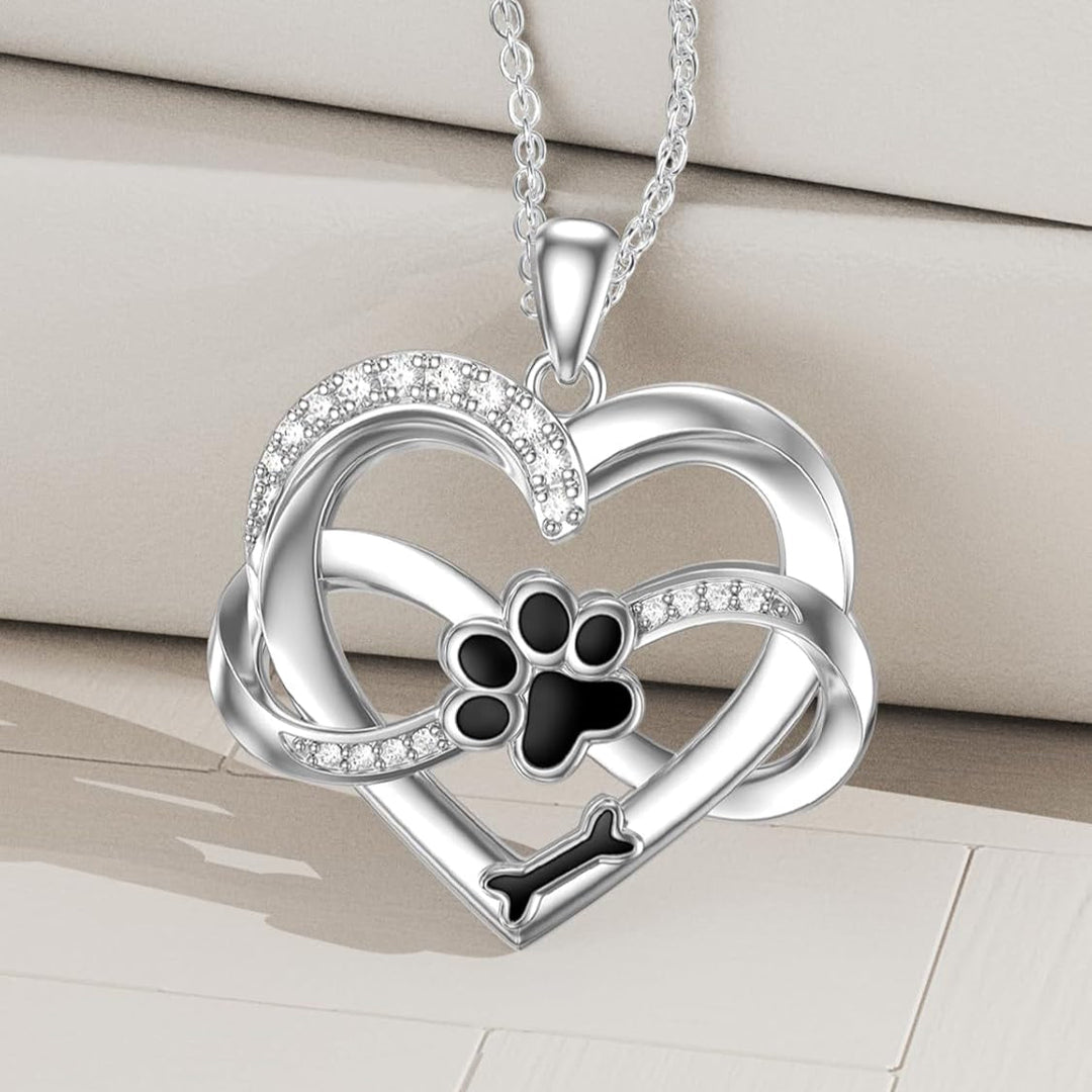 Collana Infinity con Cuore e Zampa in Argento 925 – Gioielli Simbolici per Animali Domestici