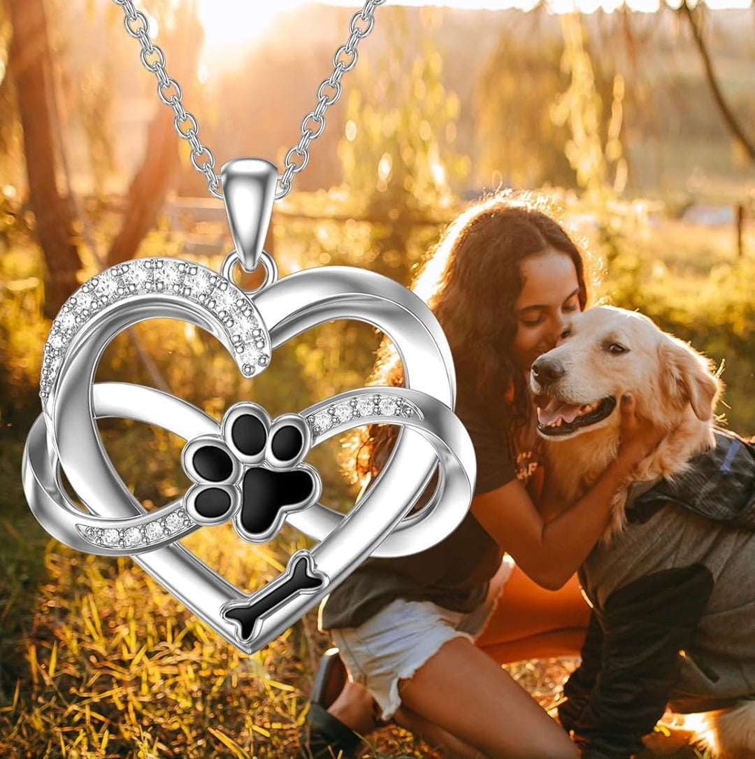 Collana Infinity con Cuore e Zampa in Argento 925 – Gioielli Simbolici per Animali Domestici