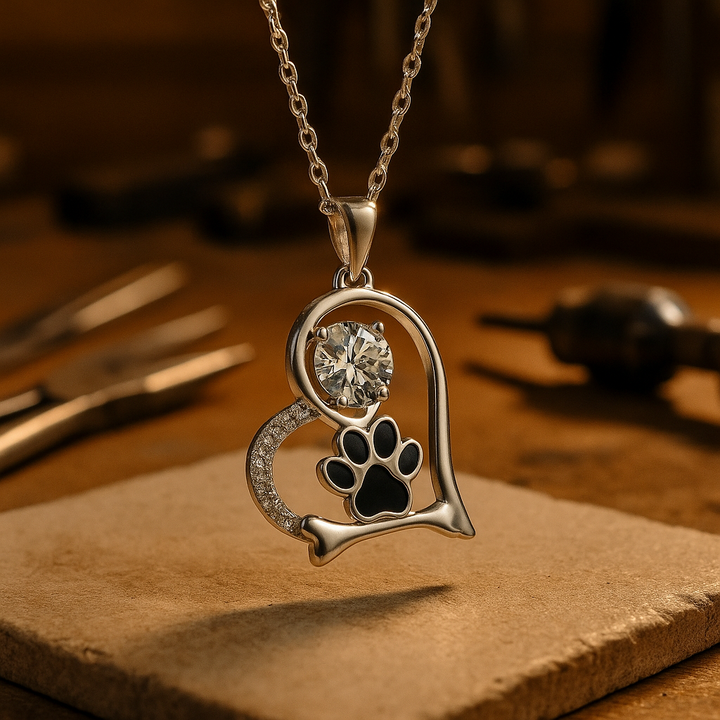 Collana con Zaffiro a Forma di Zampa di Cuore - Per Amanti dei Cani
