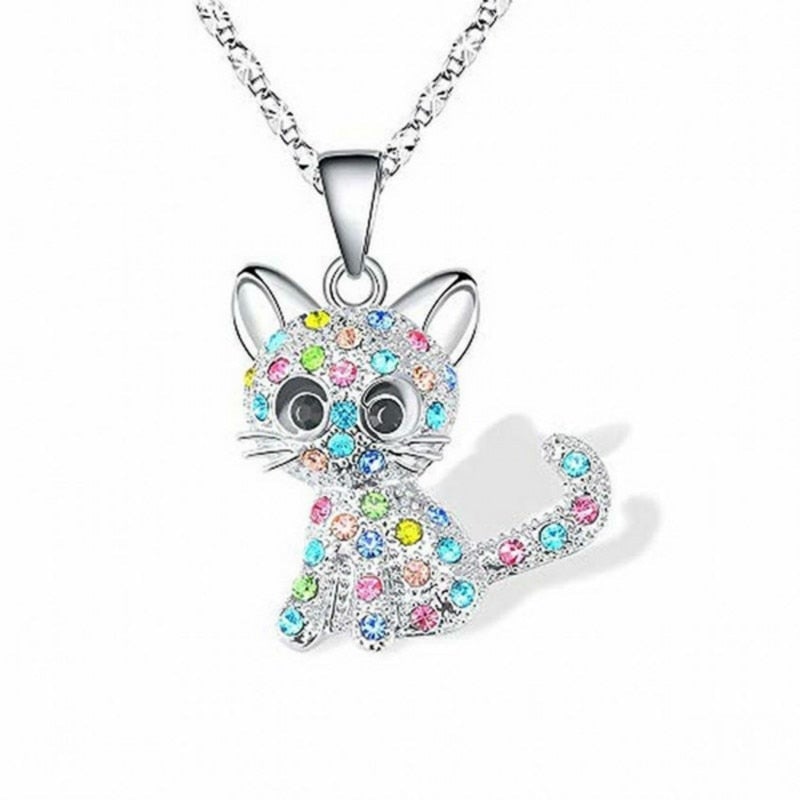 Collana con gattini neonati e zirconi colorati – in argento 925