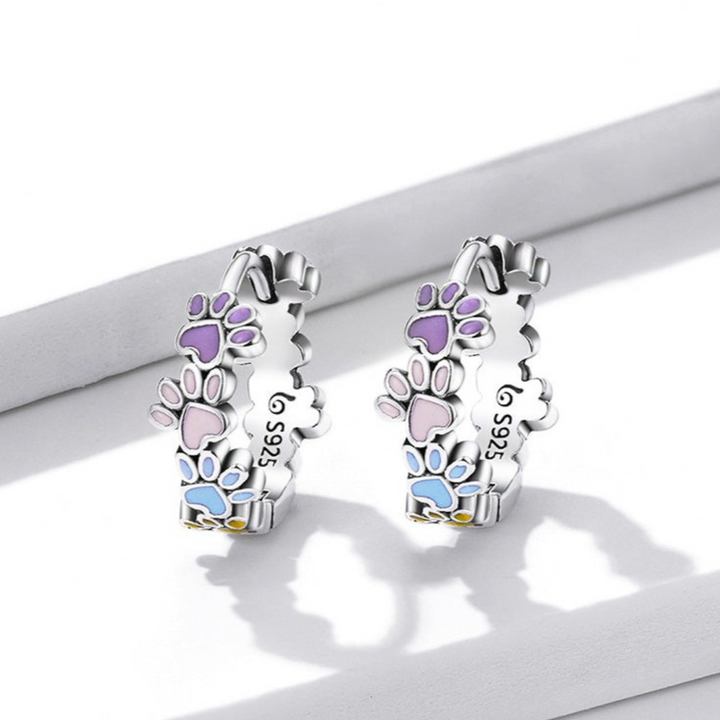 Orecchini a cerchio Colorful Paws in Argento Sterling 925