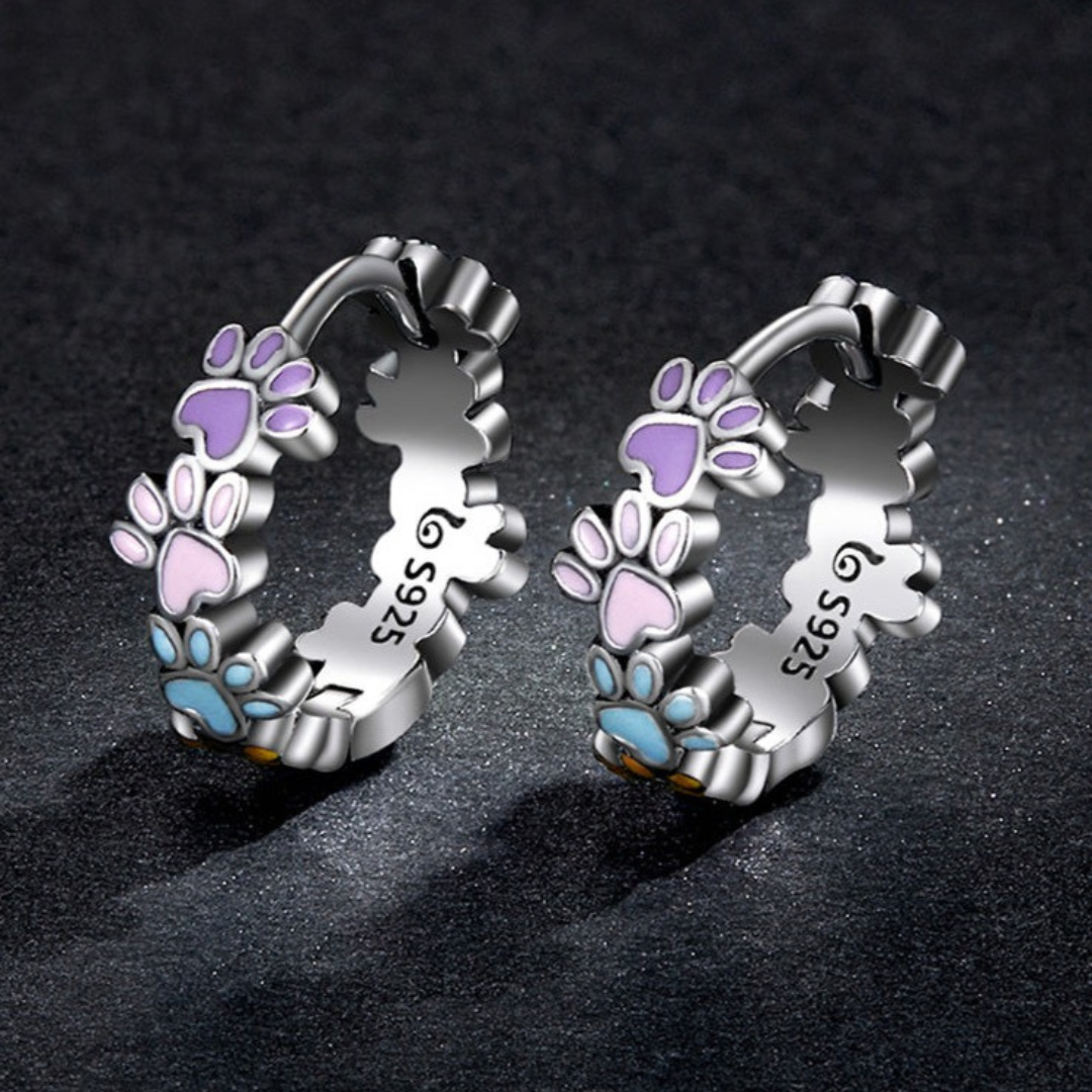 Orecchini a cerchio Colorful Paws in Argento Sterling 925
