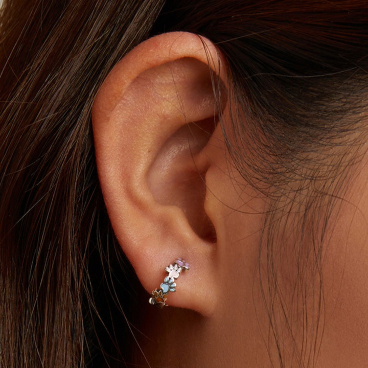 Orecchini a cerchio Colorful Paws in Argento Sterling 925