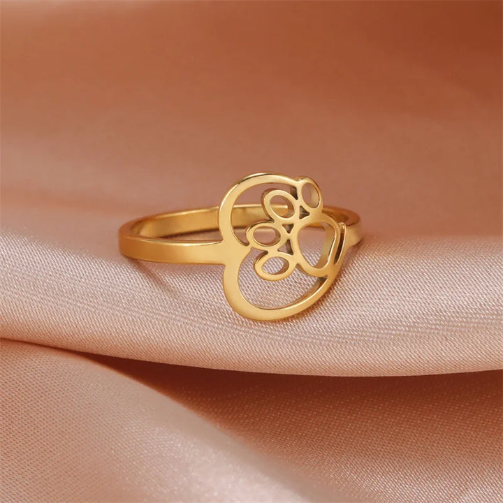 Anello con cuore e zampa in acciaio inossidabile per appassionati di animali