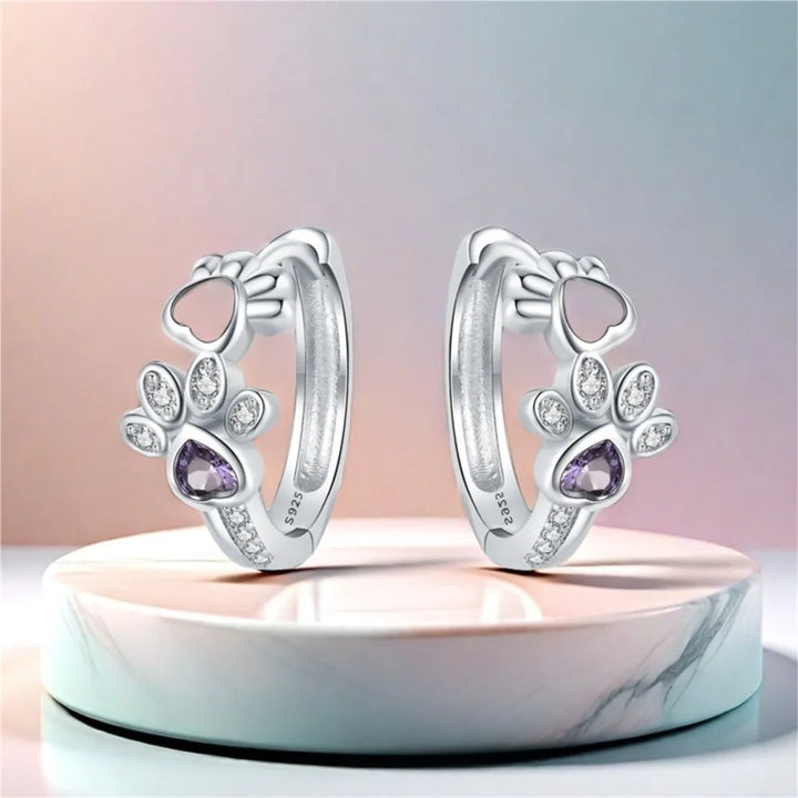 Orecchini a cerchio con zampe realizzati in argento sterling 925 – Gioielli con zirconi e cuore di pietra per donna