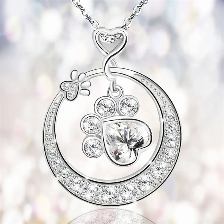 Collana con zampa di cane carina in argento 925 con zirconia