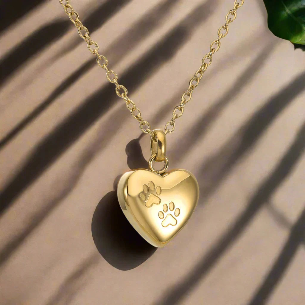 *Collana commemorativa con cuore a zampa – Ciondolo urna in acciaio inossidabile*