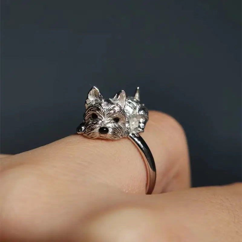 Anello per cani aperto in stile retrò – Anello regolabile con motivo animale per donne