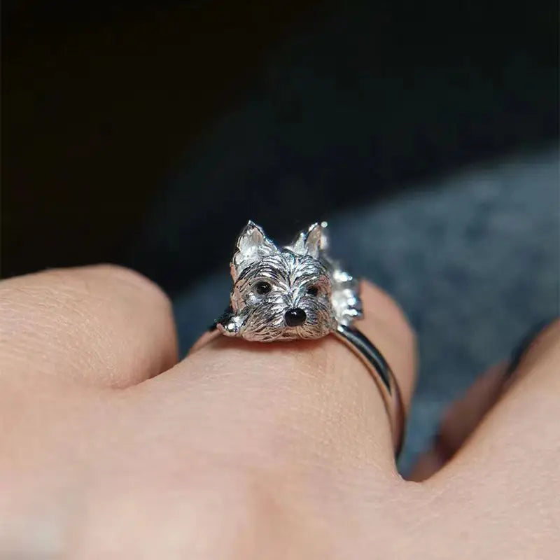 Anello per cani aperto in stile retrò – Anello regolabile con motivo animale per donne