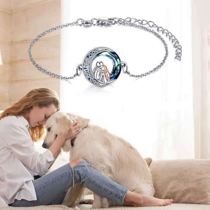 Bracciale della Fortuna Regolabile in Argento Sterling 925 con Motivo di Cane
