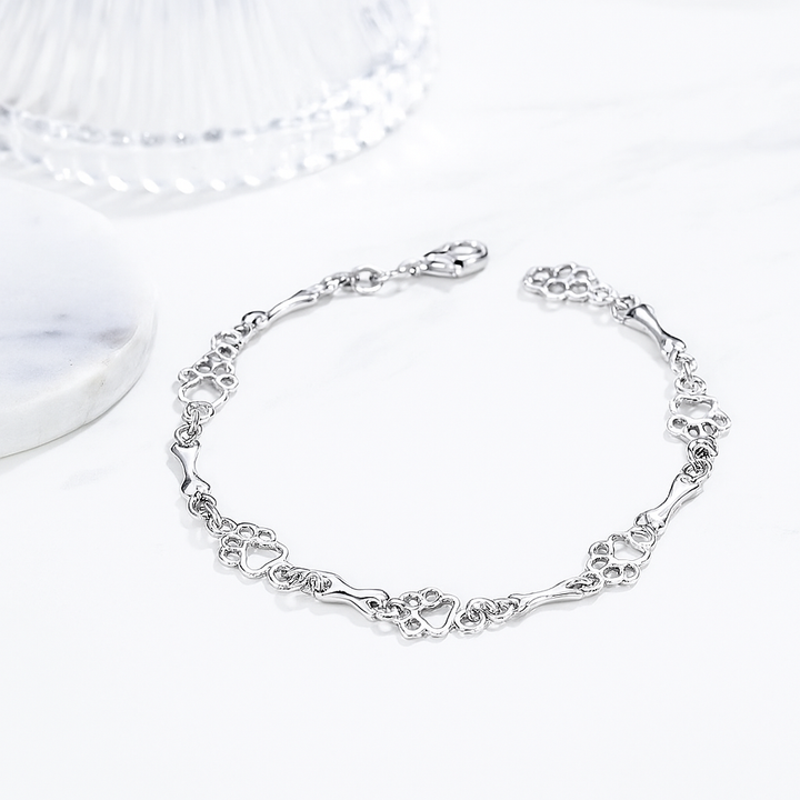 Braccialetto con Charm a Zampa e Osso di Cane in Argento Massiccio