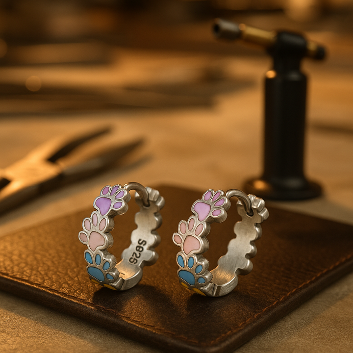 Orecchini a cerchio Colorful Paws in Argento Sterling 925