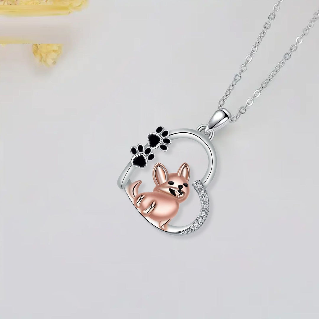 Collana con Cuore e Cane in Oro Rosa