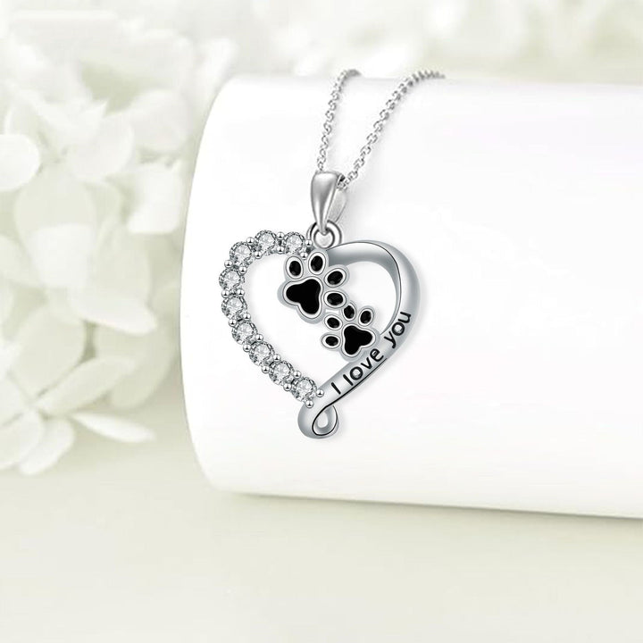 Collana con Pendente a Forma di Zampa di Cuore in Argento-Nero