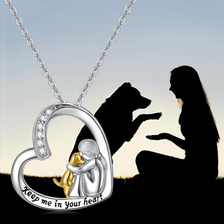 Collana Fortunata con Motivo di Cuore e Cane – Collana in Argento Sterling 925 con Zirconi