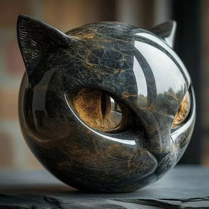 NyxCharm | Scultura Mistica Testa di Gatto Nero