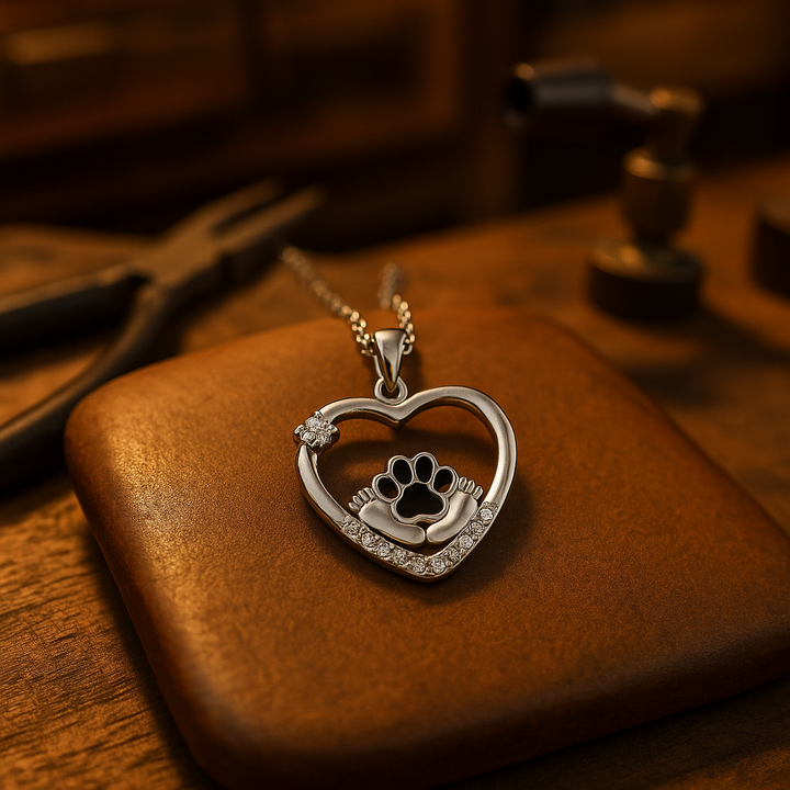 Collana con zaffiro e zaffiro con zampe di cane—Compagni fedeli