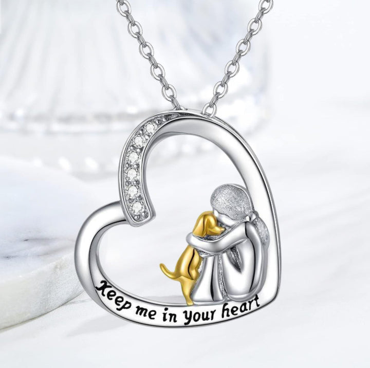 Collana Fortunata con Motivo di Cuore e Cane – Collana in Argento Sterling 925 con Zirconi