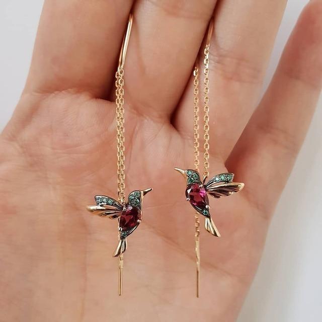 Orecchini con colibrì in smalto e zirconia
