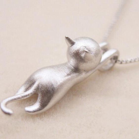 Collana con Gatto Giocherellone in Argento Sterling 925