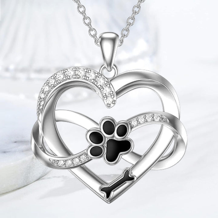 Collana Infinity con Cuore e Zampa in Argento 925 – Gioielli Simbolici per Animali Domestici